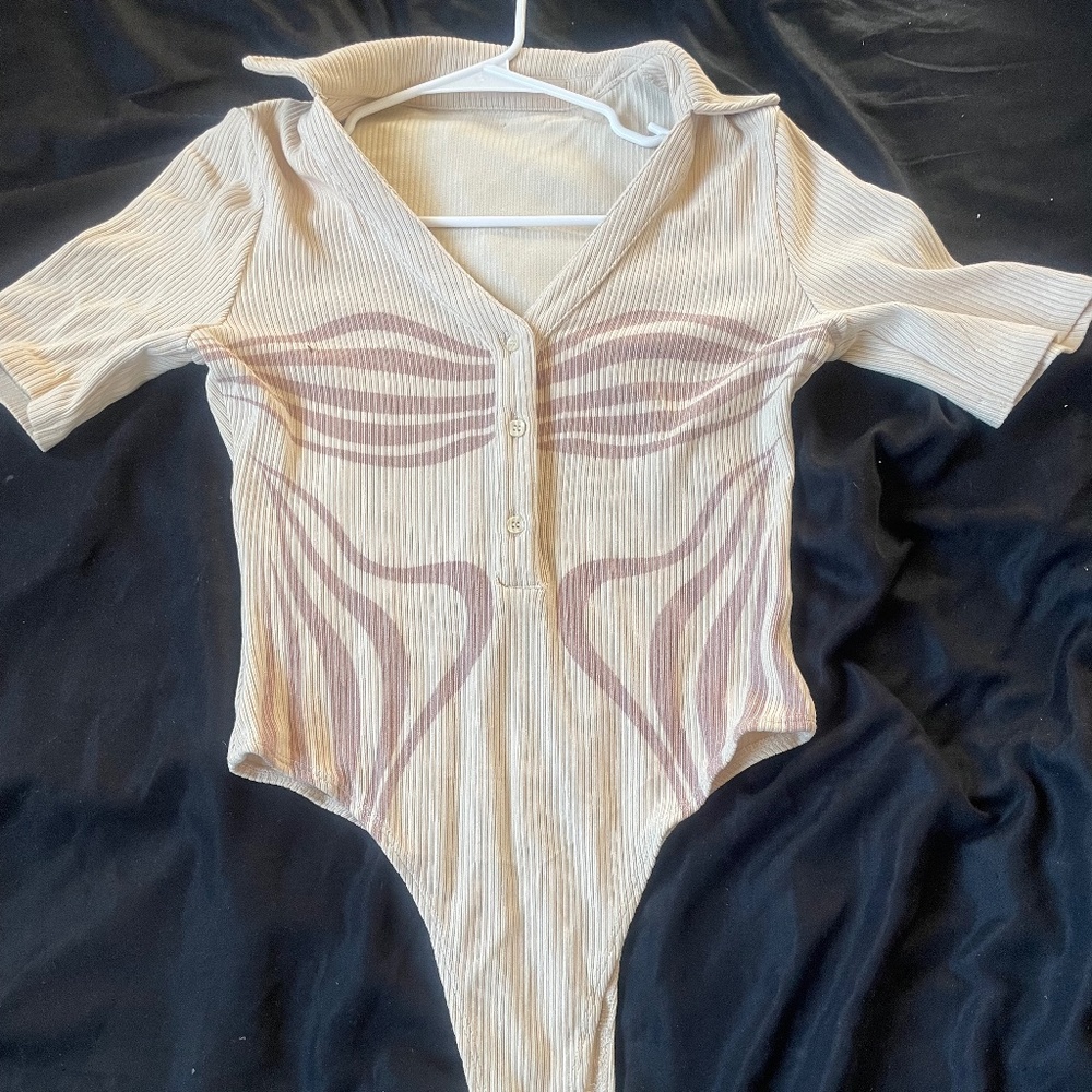 Limited Edition Ribbed Polo Bodysuit - Beige